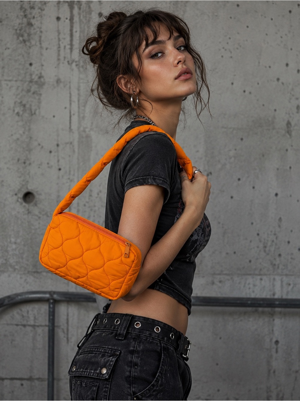 MMS Design Studio Orange Quilted Shoulder Bag NWT Y2K Puffer Purse